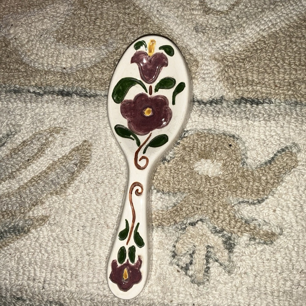 Flower Floral Spoon Rest Teabag Holder Ceramic Vintage Hand Painted Cottage Boho